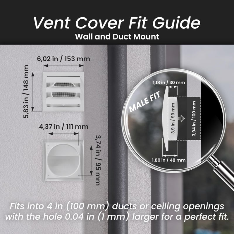 Repa Market 4 Inch White Dryer Vent Cover/Duct Cover for Walls or Ducting/ABS Plastic Grille with Flaps and Insect Screen/Exhaust and Dryer Vent Covers for Indoor & Outdoor Use - Image 2